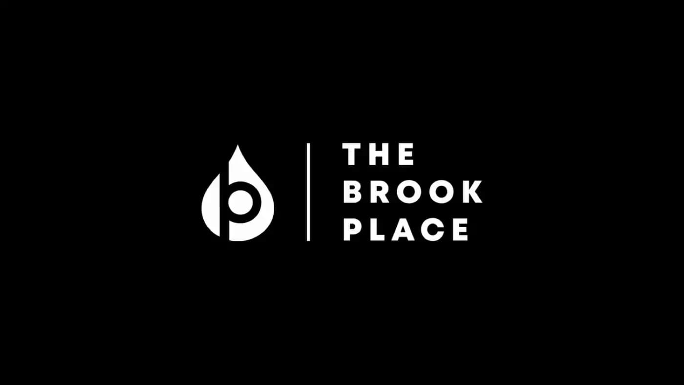 The Brook Place logo with droplet symbol on black background