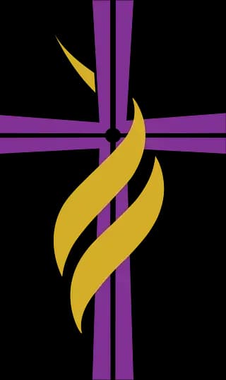 NTA Tooting church logo featuring a purple cross with a golden flame