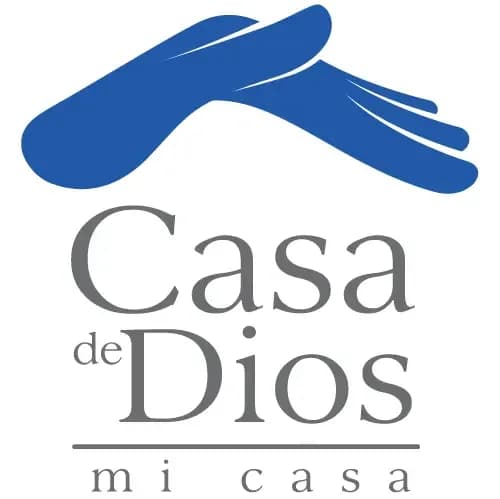 Casa de Dios church logo featuring blue hands and the text 'Casa de Dios mi casa'