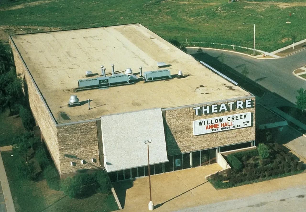Aerial view of the Willow Creek Theatre building, the early home of Willow Creek Community Church